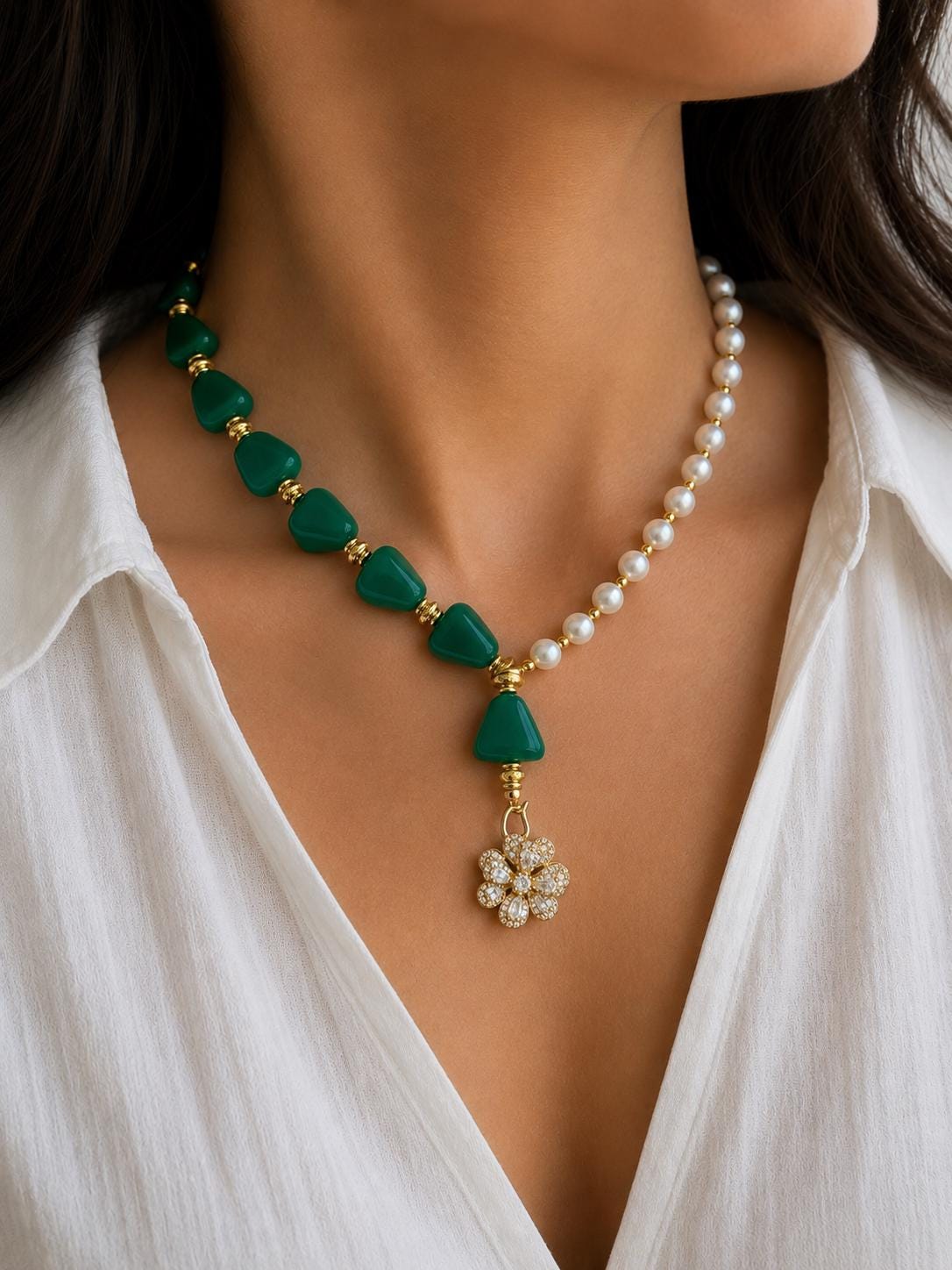 2-in-1 Green Onyx & Freshwater Pearl Necklace – AVY Gems