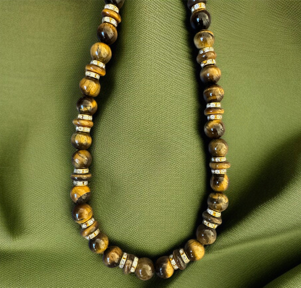 Tiger Eye Silver Studded Necklace