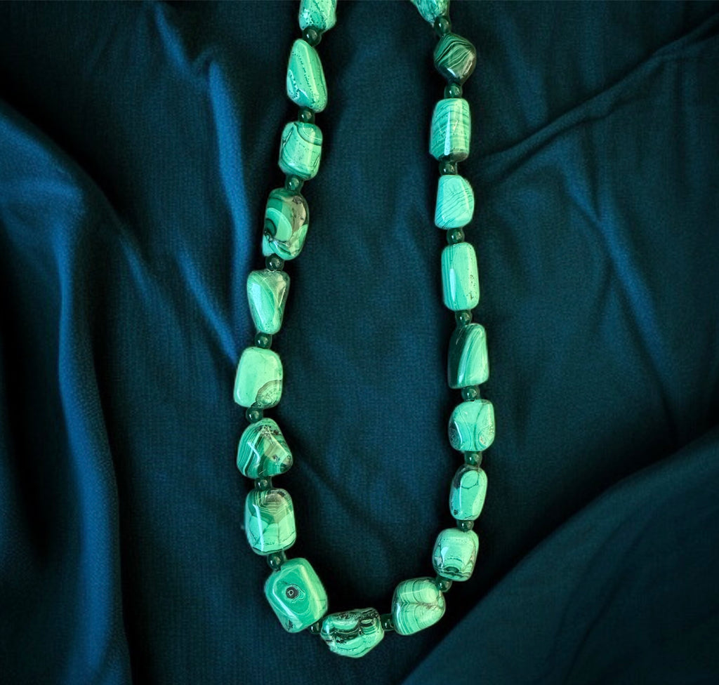 Malachite Tumble Necklace with Bead Accents