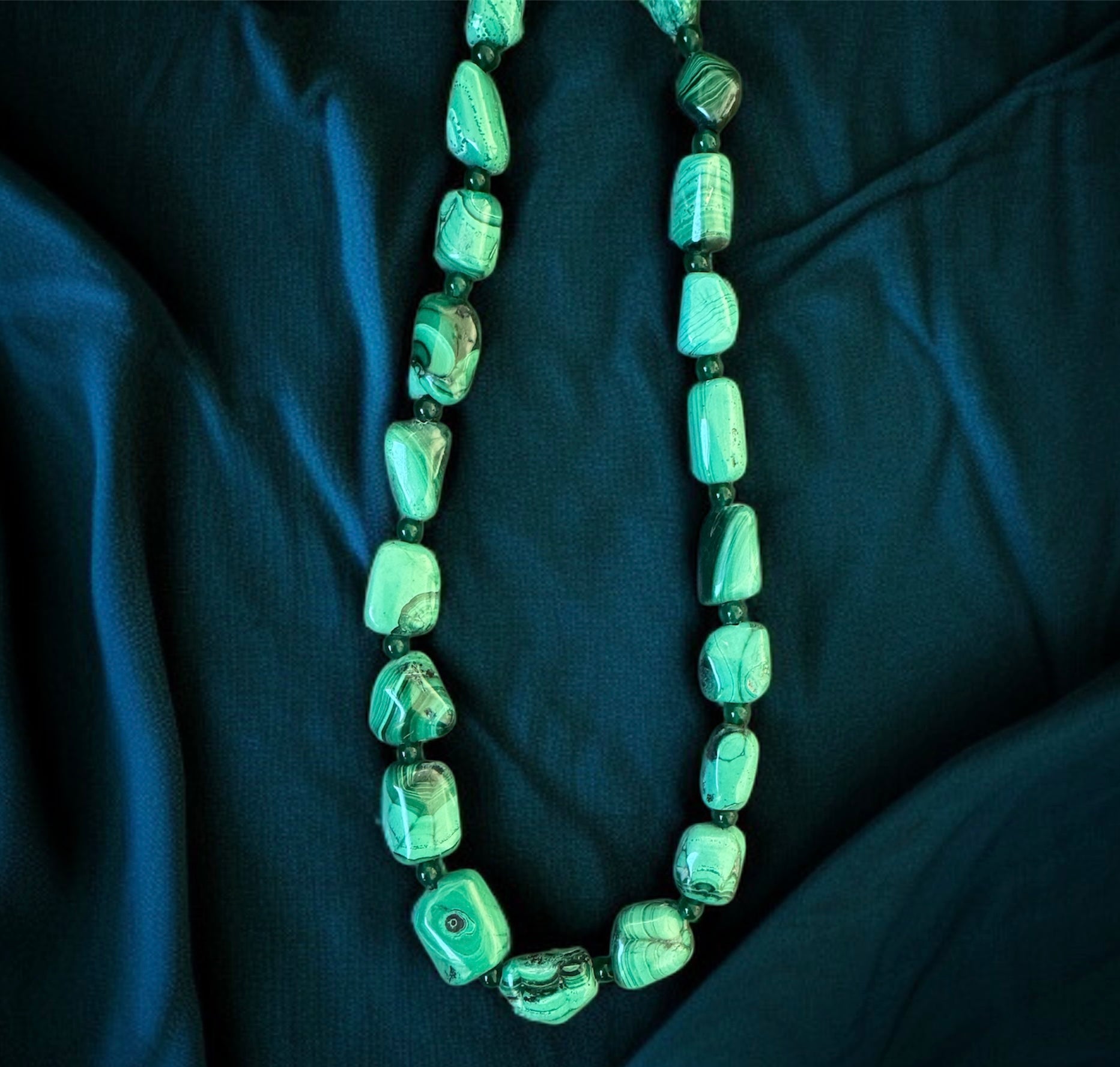 Malachite Tumble Necklace with Bead Accents