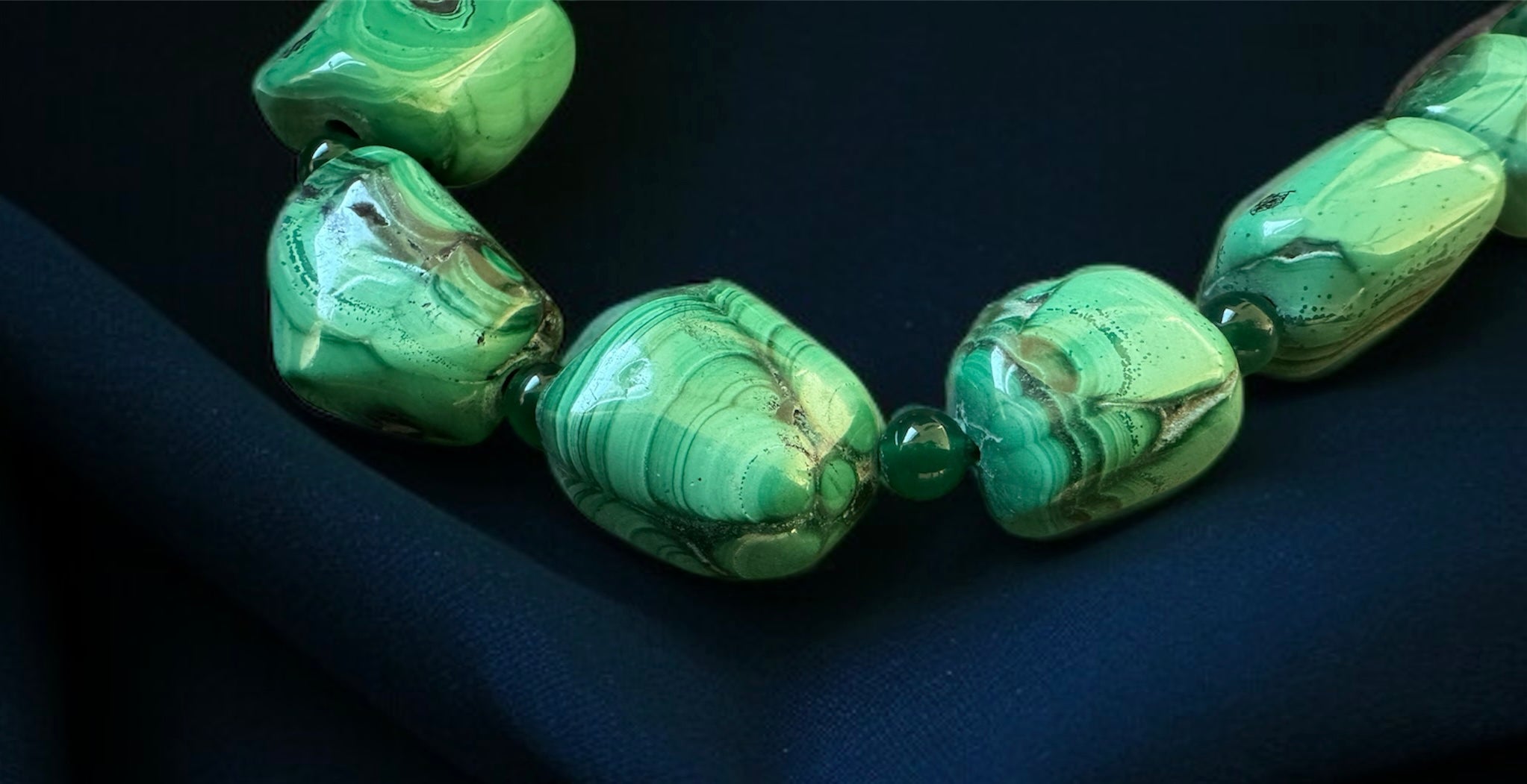 Malachite Tumble Necklace with Bead Accents