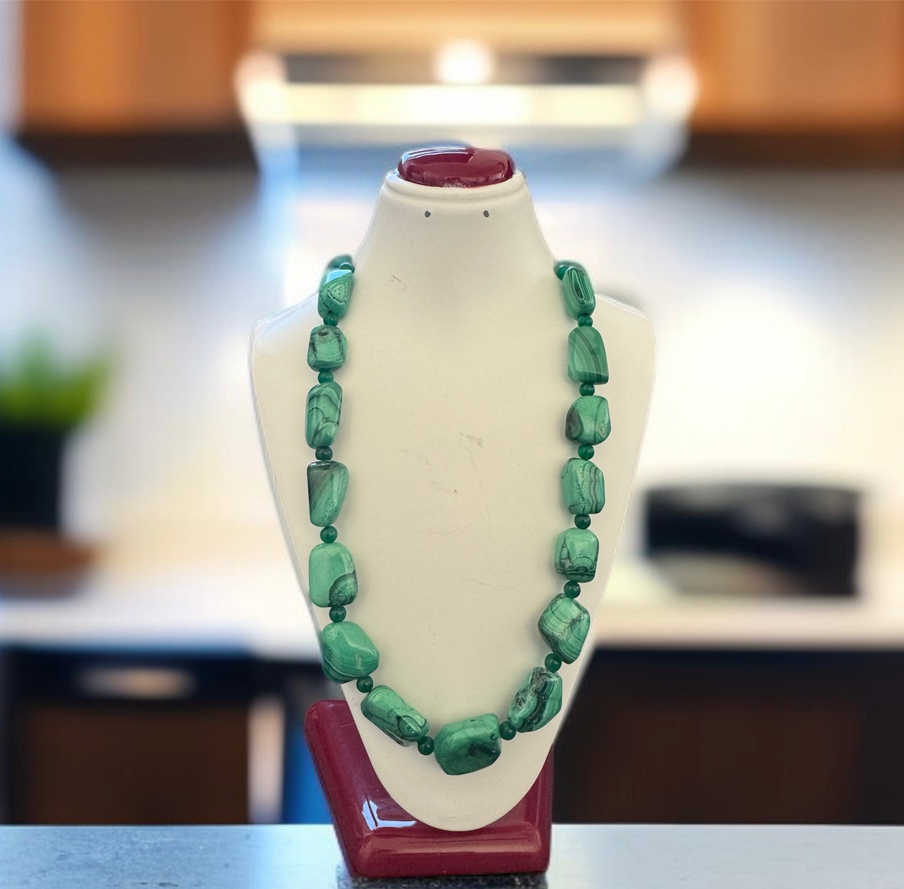 Malachite Tumble Necklace with Bead Accents
