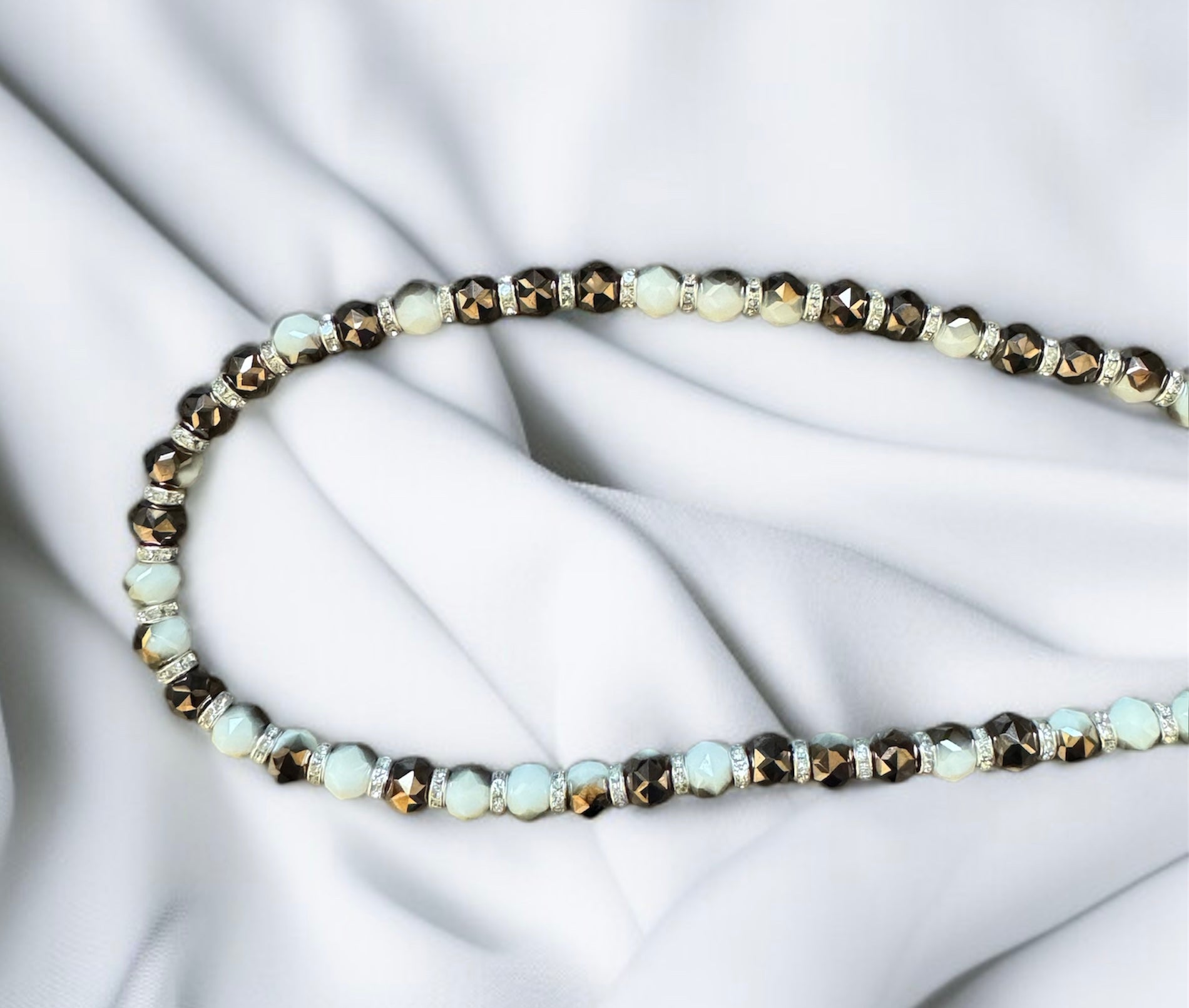 Black & White Beads Necklace with Silver Accents