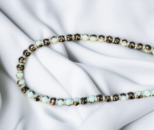 Black & White Beads Necklace with Silver Accents