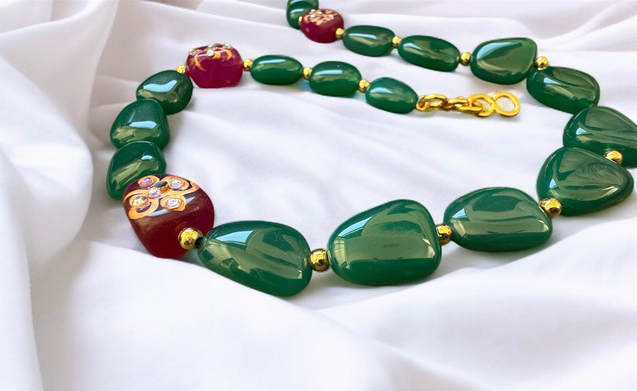 Green Onyx Red Accent Necklace
