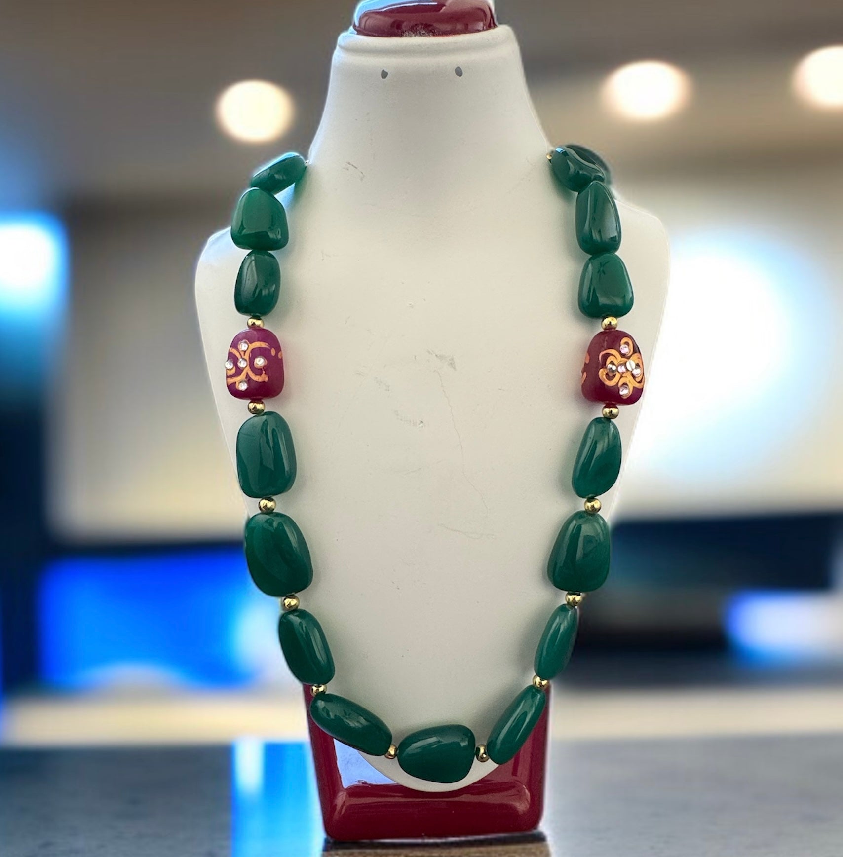 Green Onyx Red Accent Necklace
