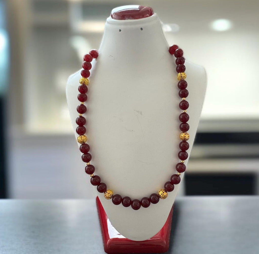 Red Jade Double-Strand Necklace with Gold Accents