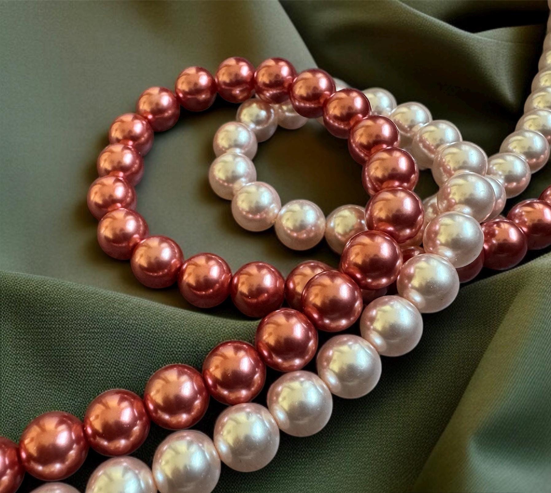 Pink & White Double Strand Shell Pearl Necklace