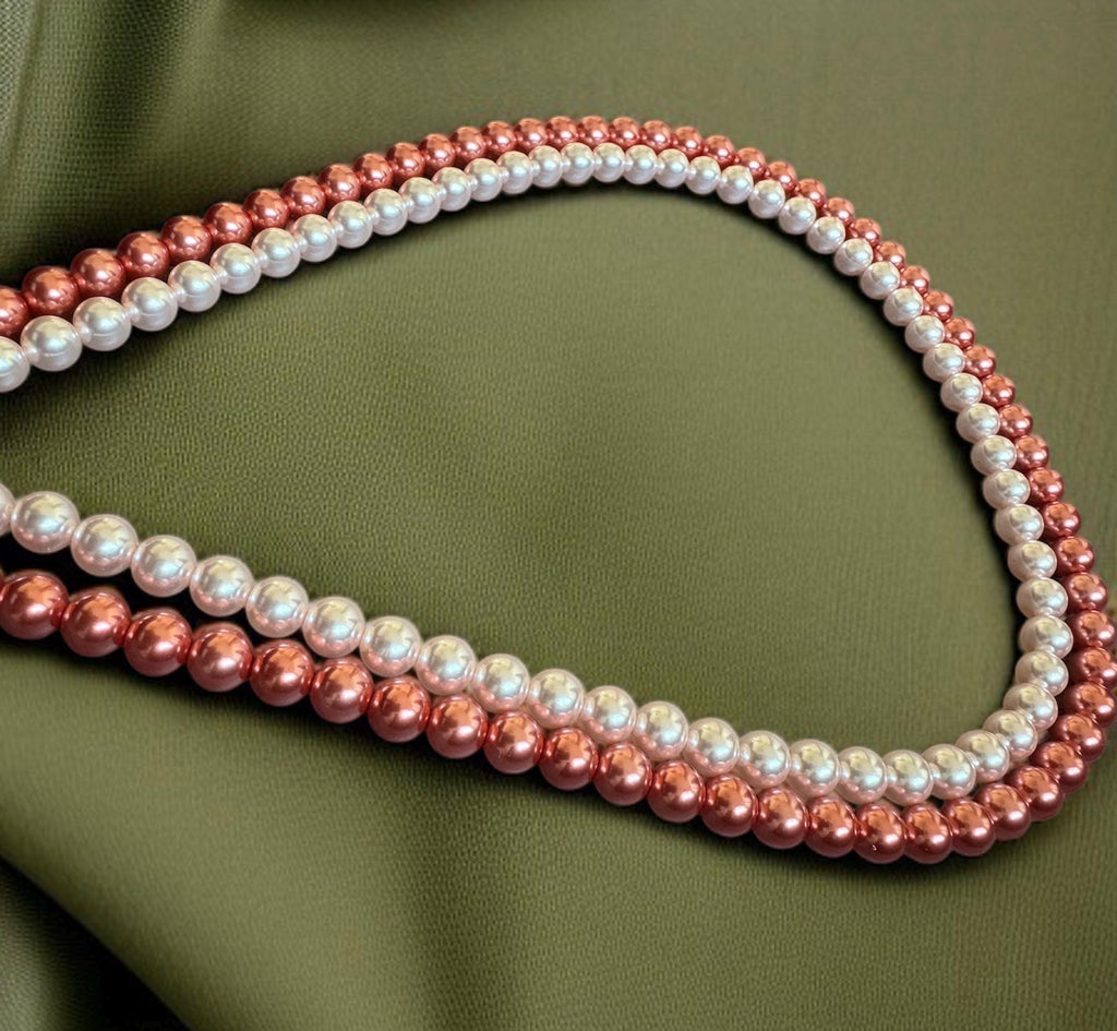 Pink & White Double Strand Shell Pearl Necklace