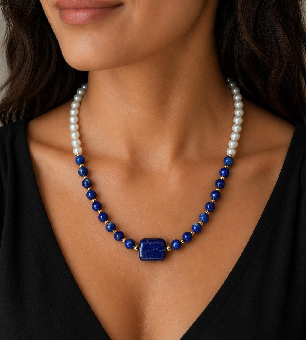 Lapis Lazuli & Shell Pearl Necklace