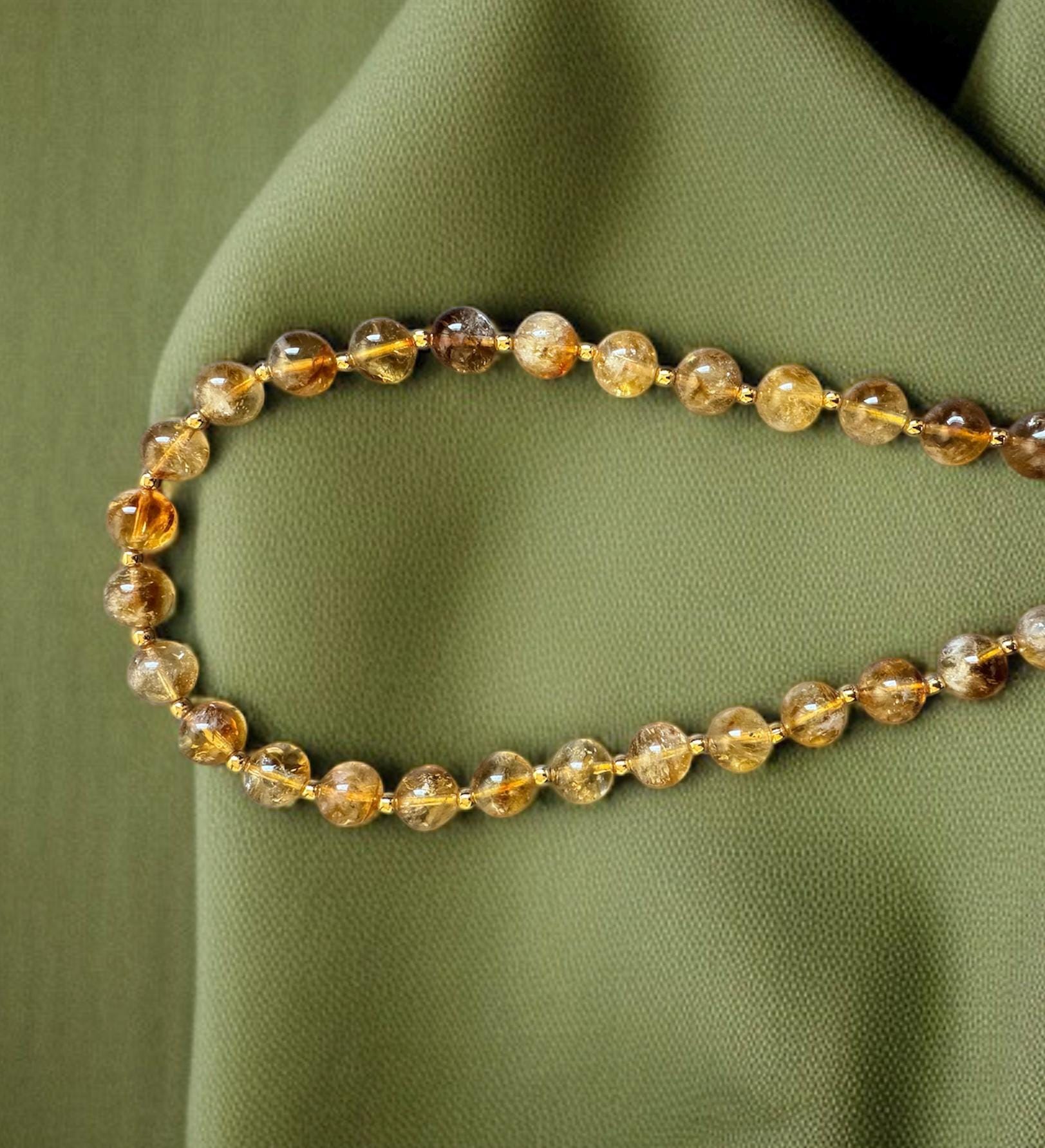 Citrine Necklace with Gold Floral Spacers
