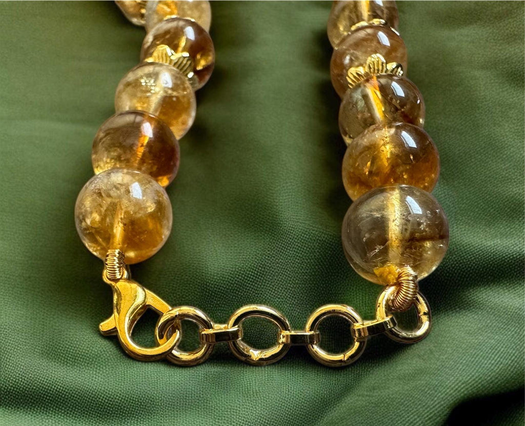 Citrine Necklace with Gold Floral Spacers