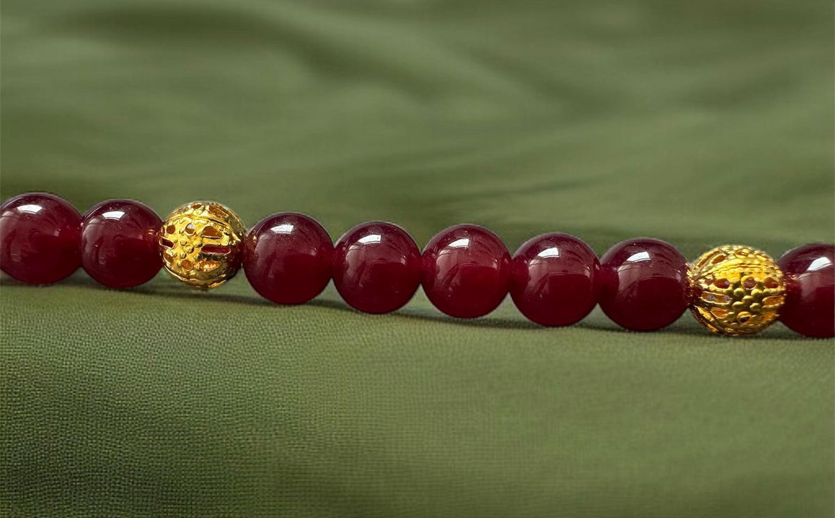 Red Jade Double-Strand Necklace with Gold Accents