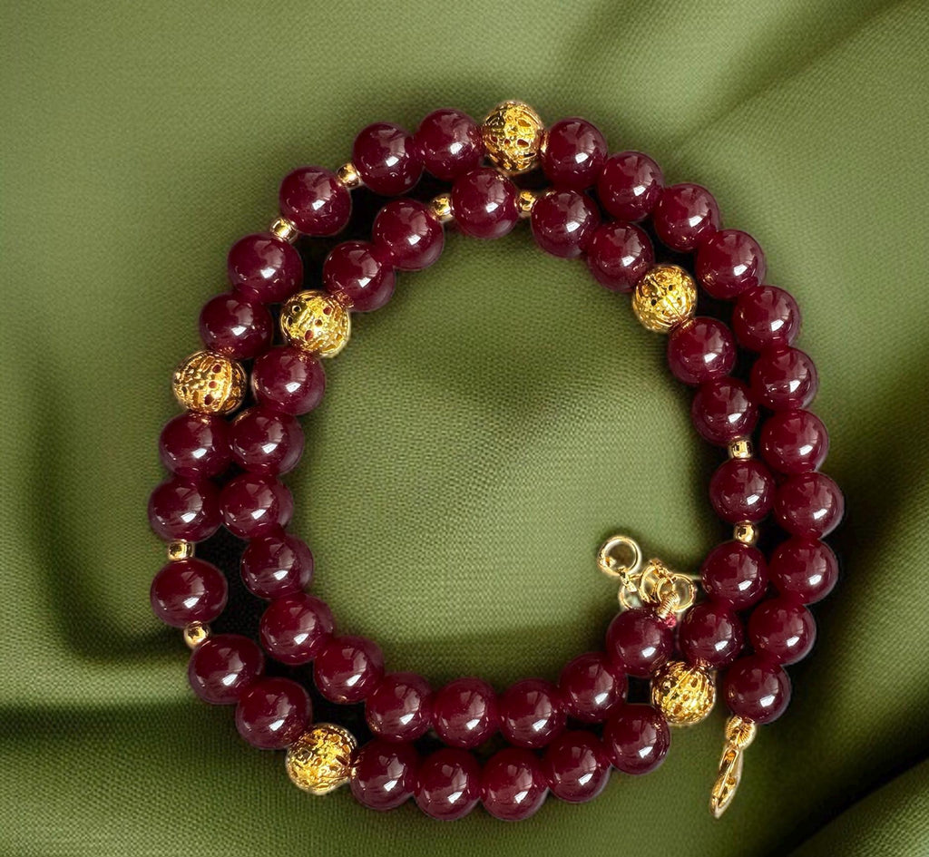 Red Jade Double-Strand Necklace with Gold Accents