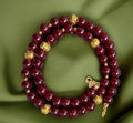 Red Jade Double-Strand Necklace with Gold Accents