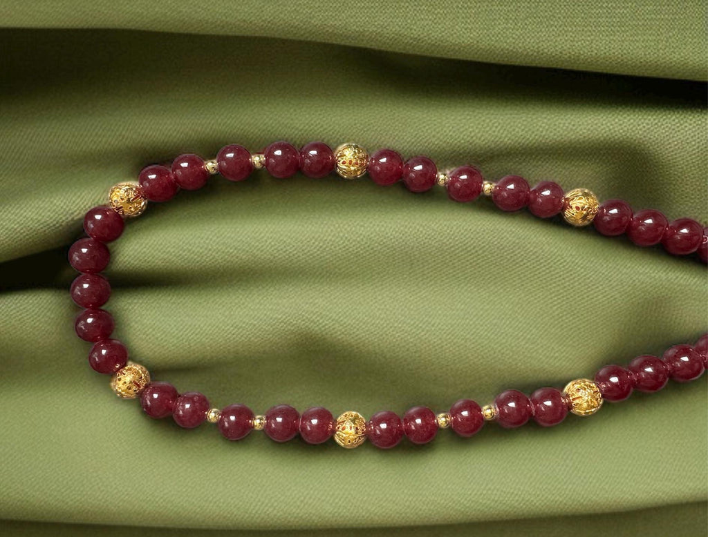 Red Jade Double-Strand Necklace with Gold Accents