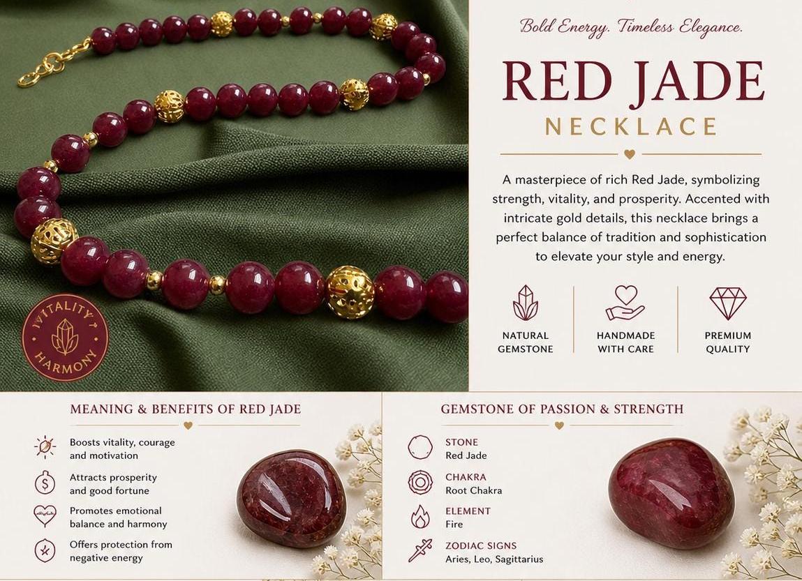 Red Jade Double-Strand Necklace with Gold Accents