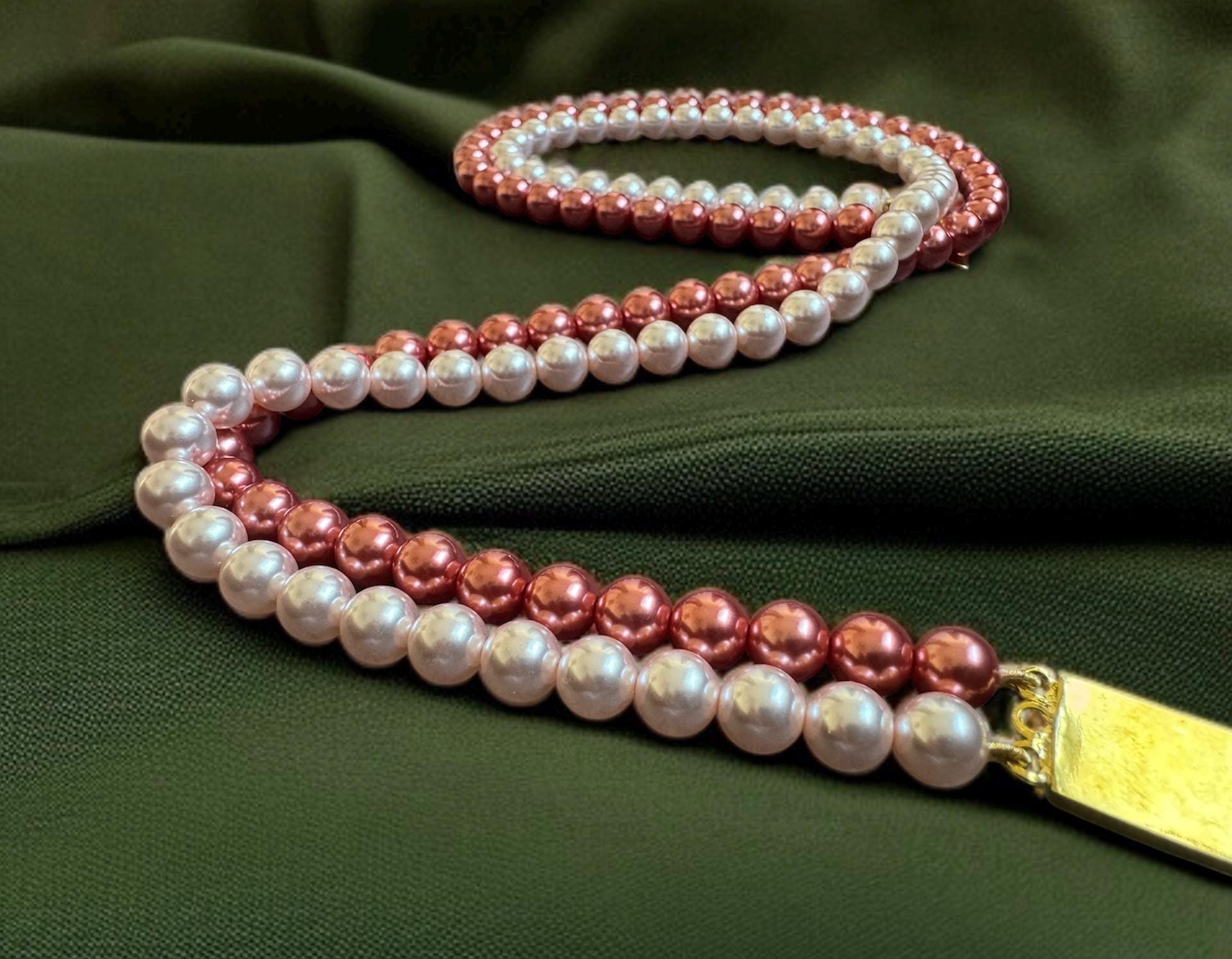 Pink & White Double Strand Shell Pearl Necklace