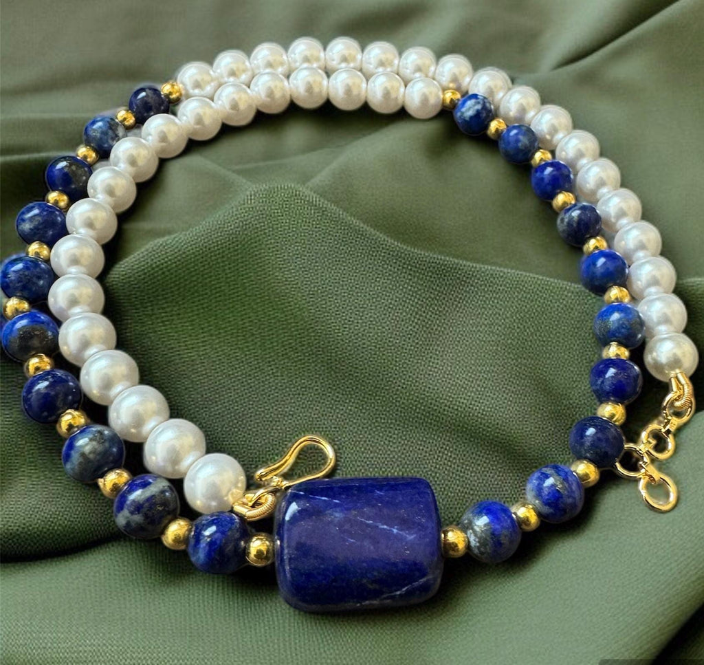 Lapis Lazuli & Shell Pearl Necklace