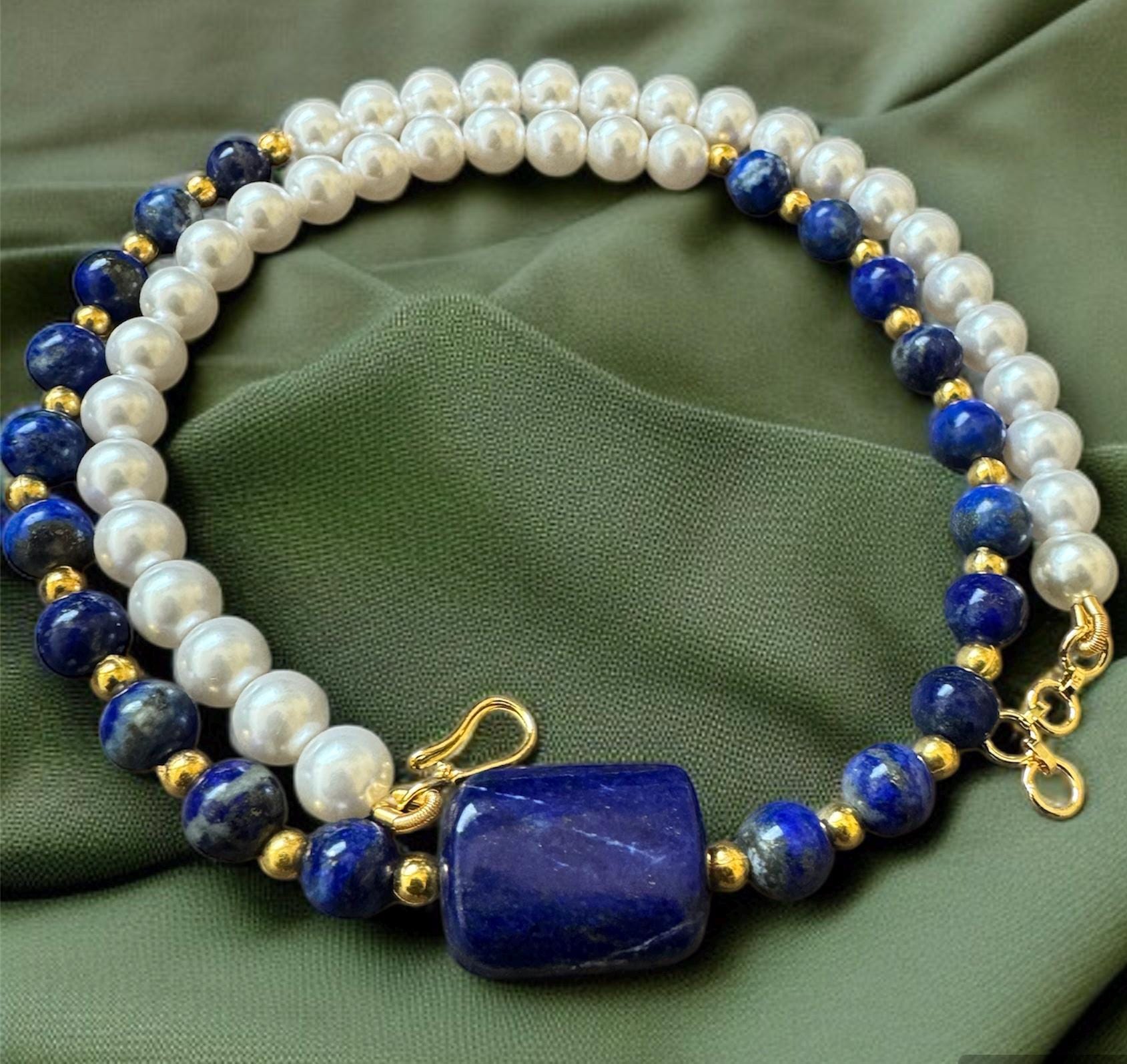Lapis Lazuli & Shell Pearl Necklace