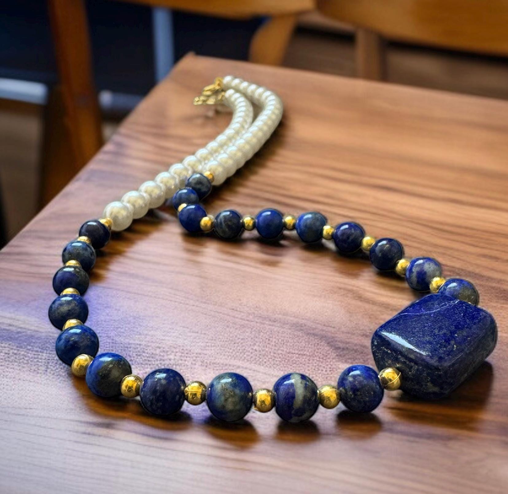 Lapis Lazuli & Shell Pearl Necklace