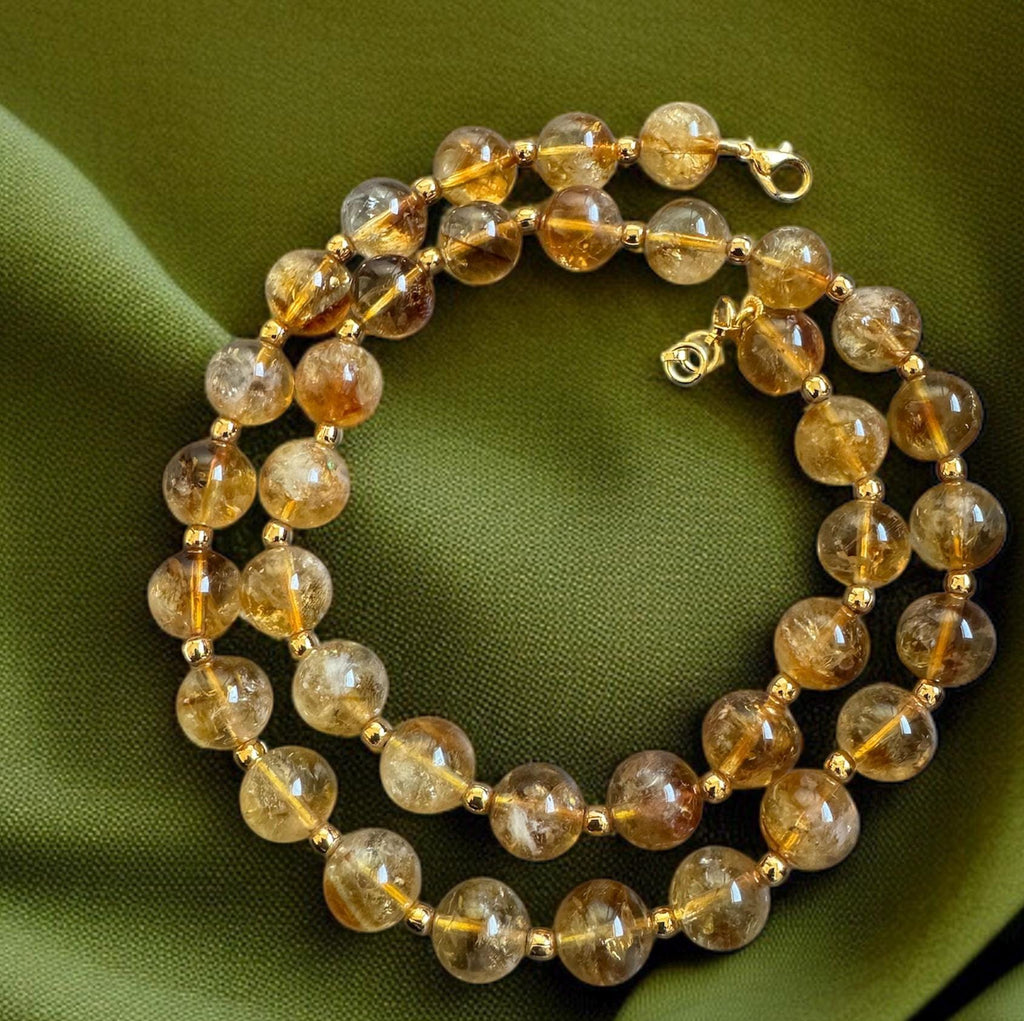Citrine Necklace with Gold Floral Spacers