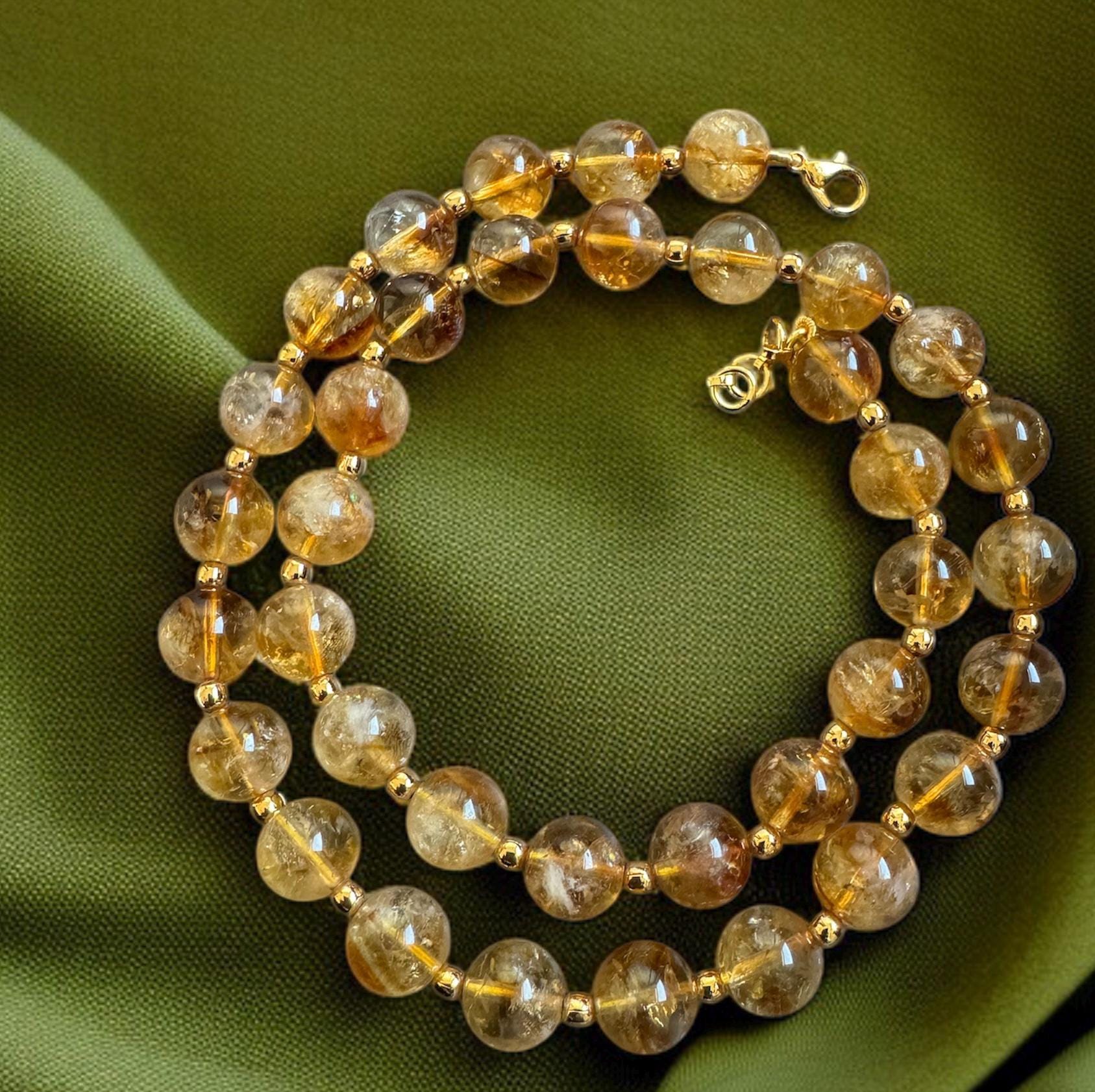 Citrine Necklace with Gold Floral Spacers