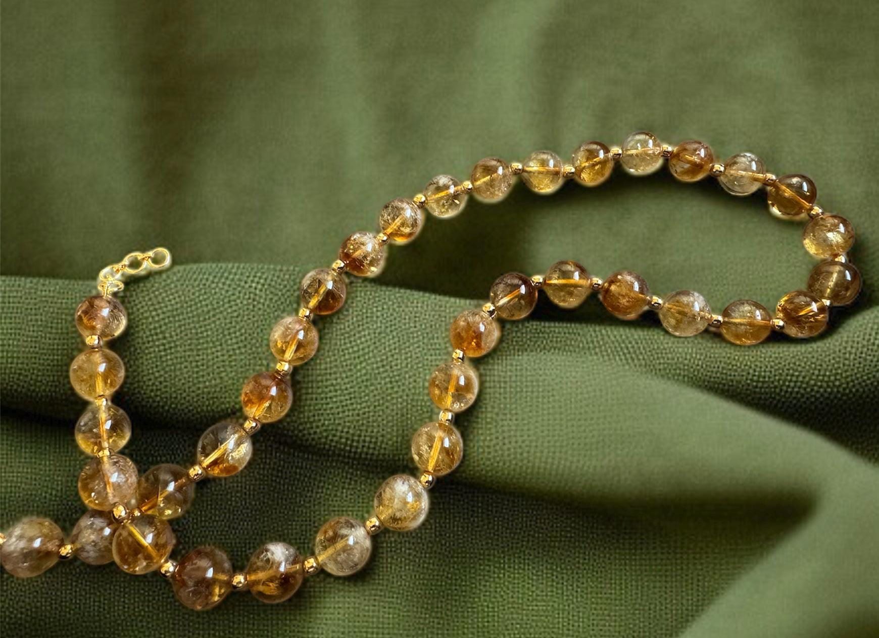 Citrine Necklace with Gold Floral Spacers
