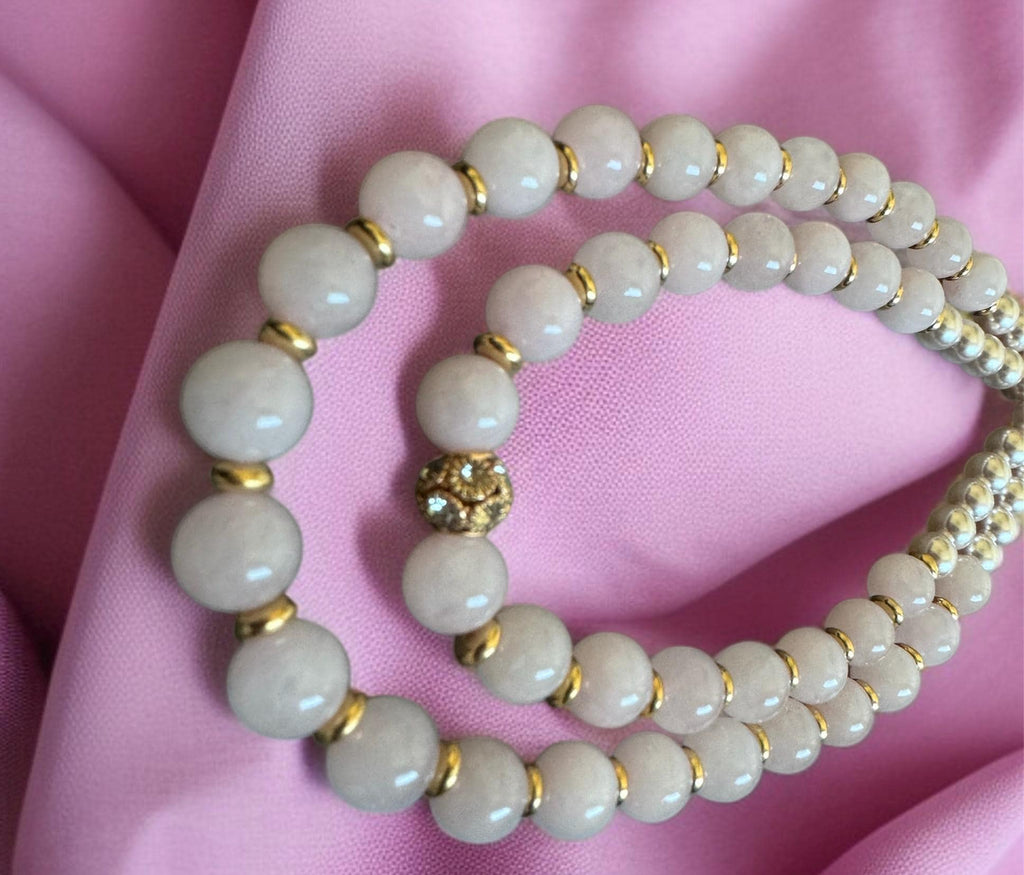Rose Quartz & Shell Pearl Double Strand Necklace