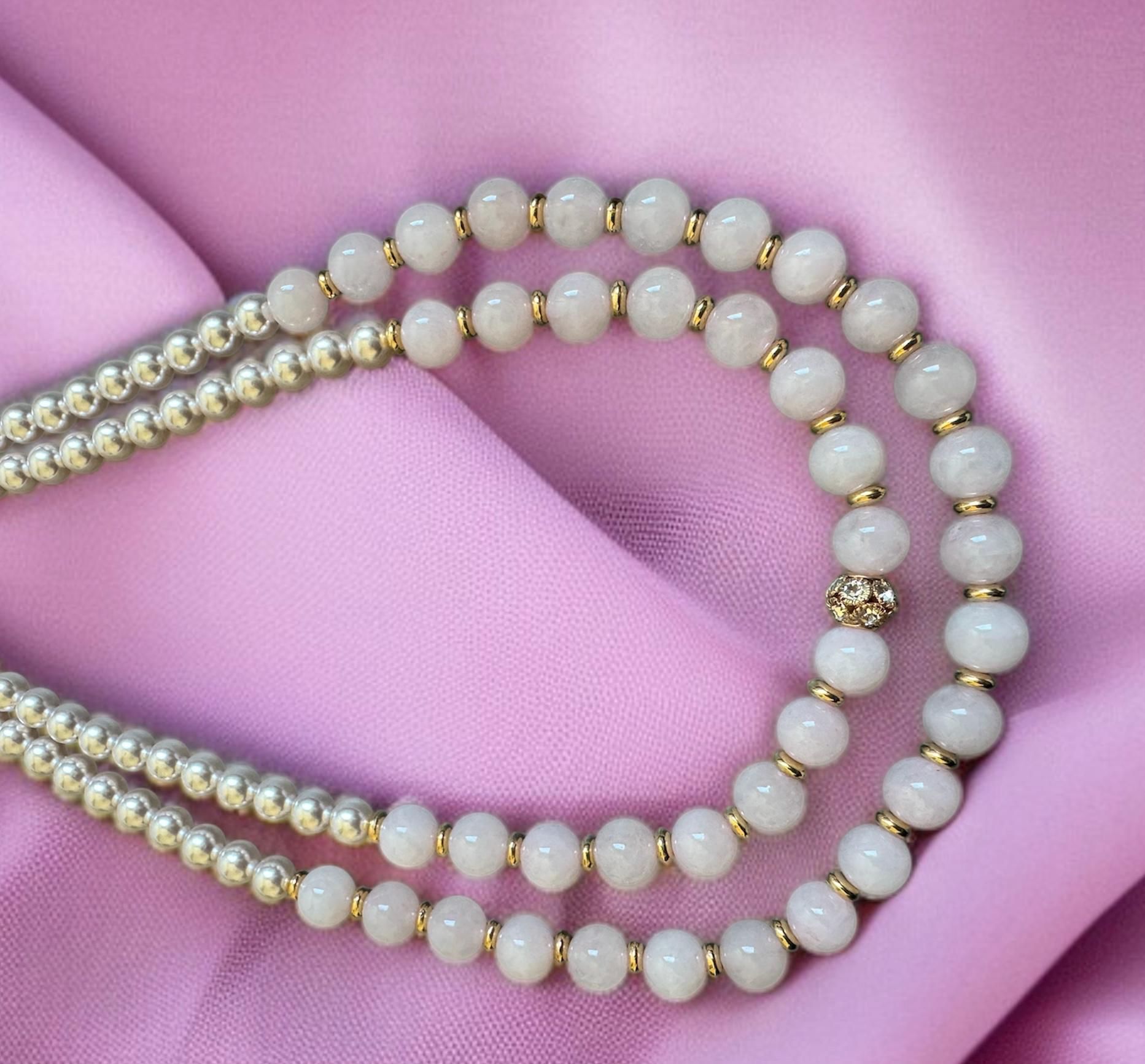 Rose Quartz & Shell Pearl Double Strand Necklace