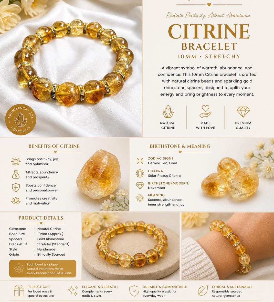 Citrine Bracelet with Rhinestone Accents