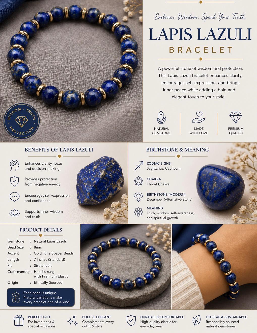 Lapis Lazuli Bracelet 8mm