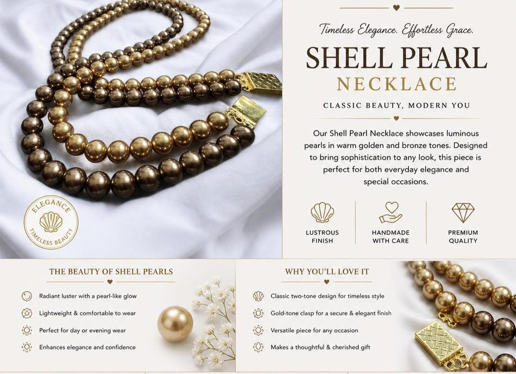 Shell Pearl Gold & Bronze Necklace