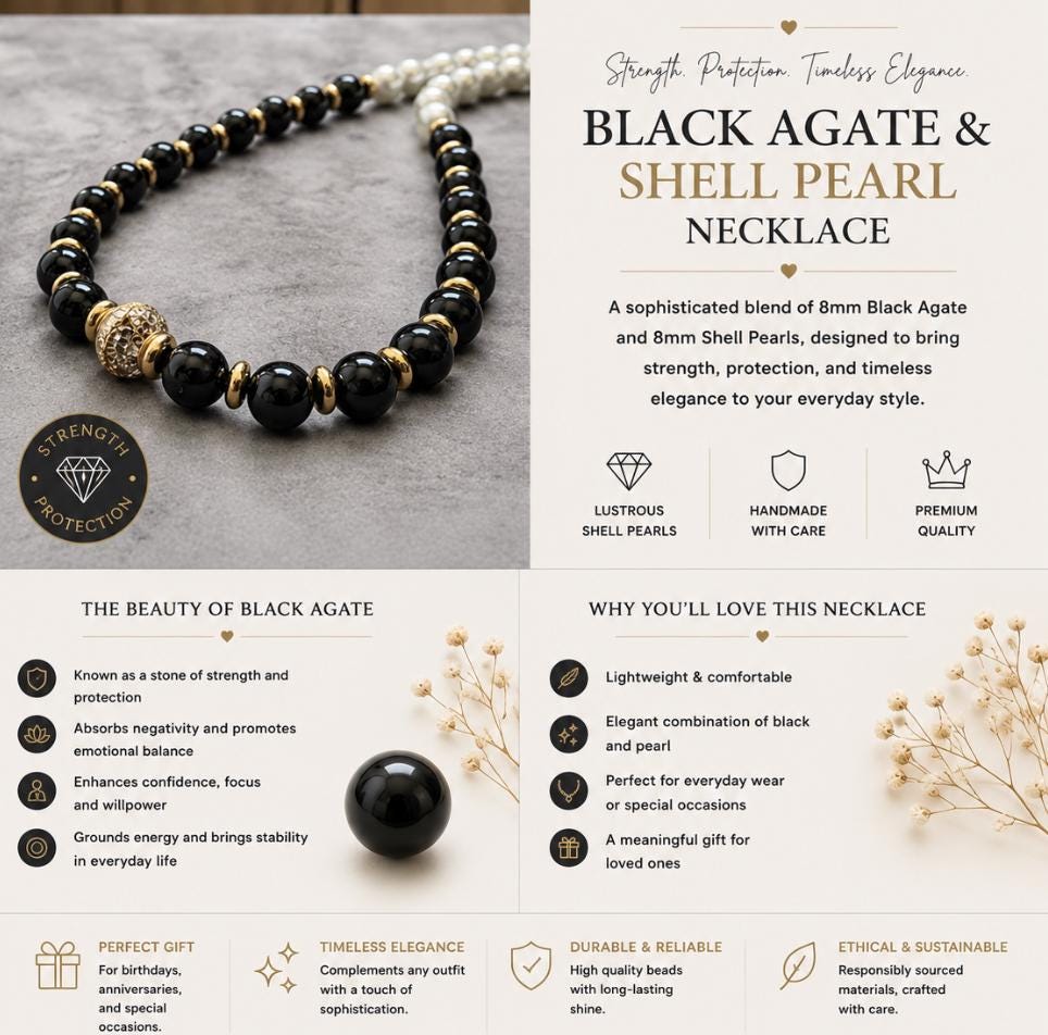Black Agate & Shell Pearl Necklace