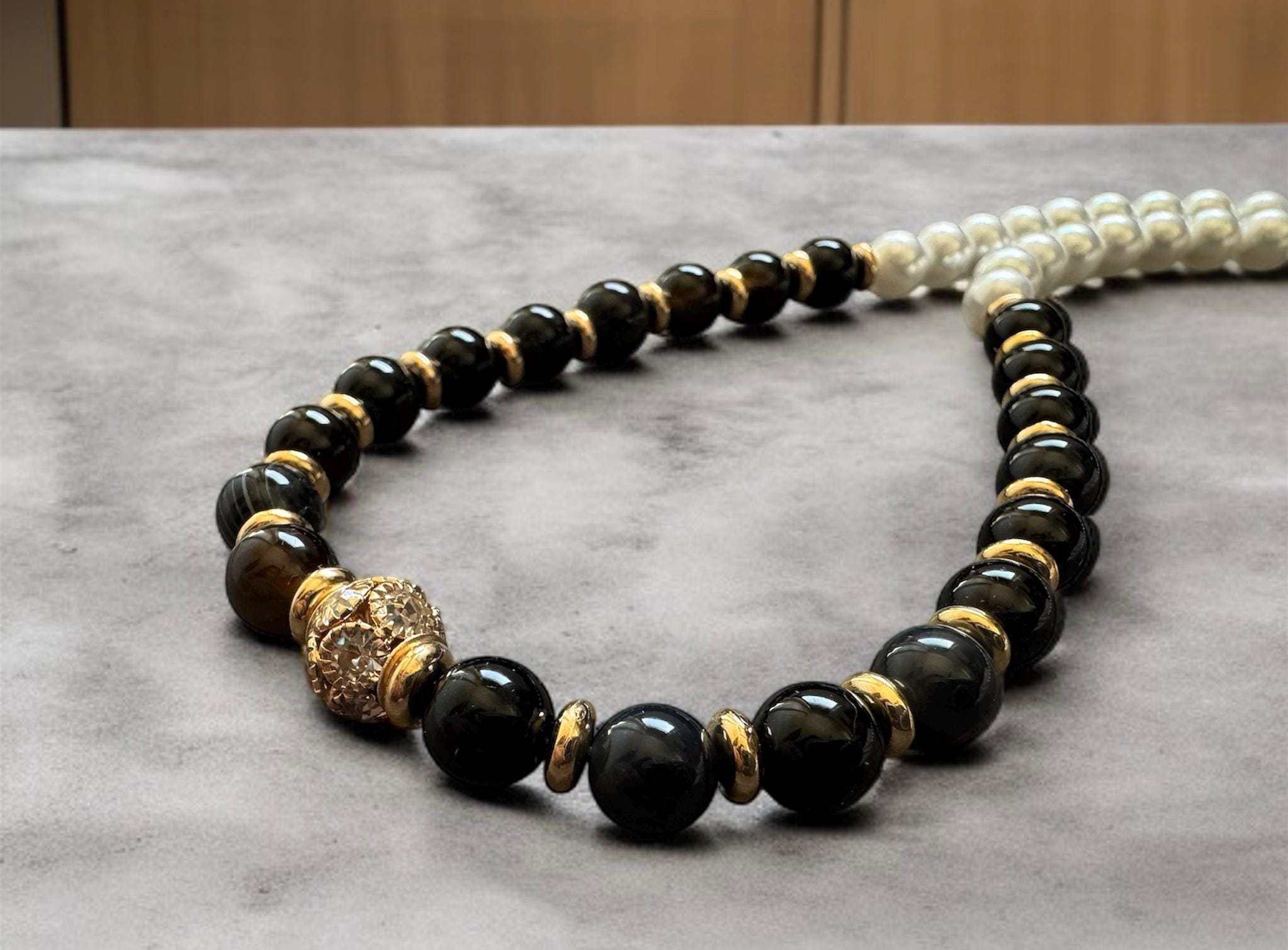 Black Agate & Shell Pearl Necklace