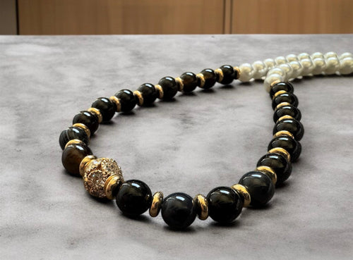 Black Agate & Shell Pearl Necklace