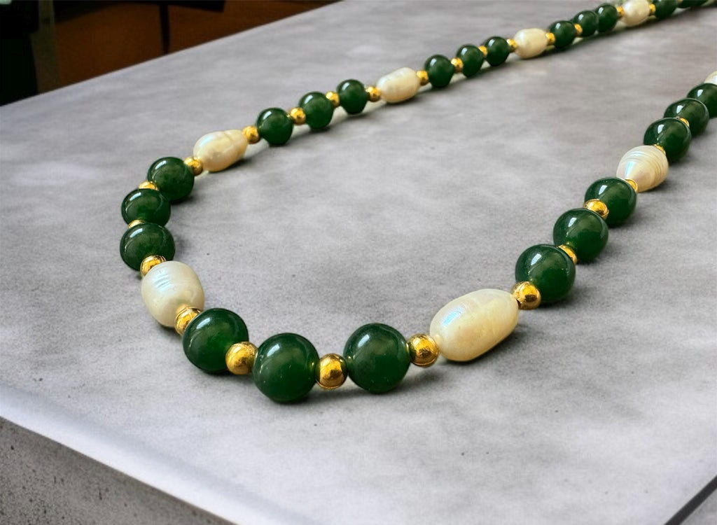 Green Jade & Freshwater Pearl Necklace