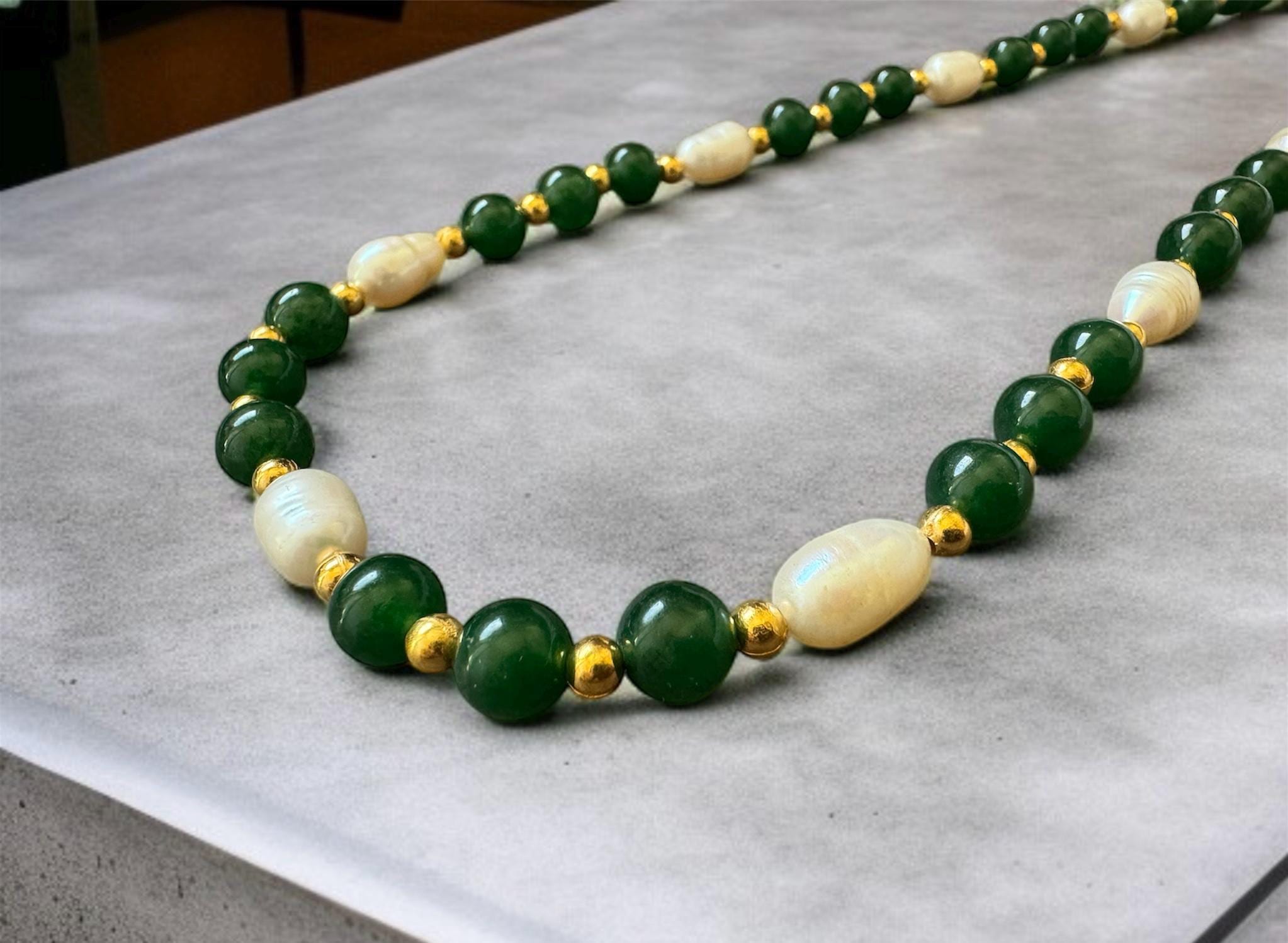 Green Jade & Freshwater Pearl Necklace