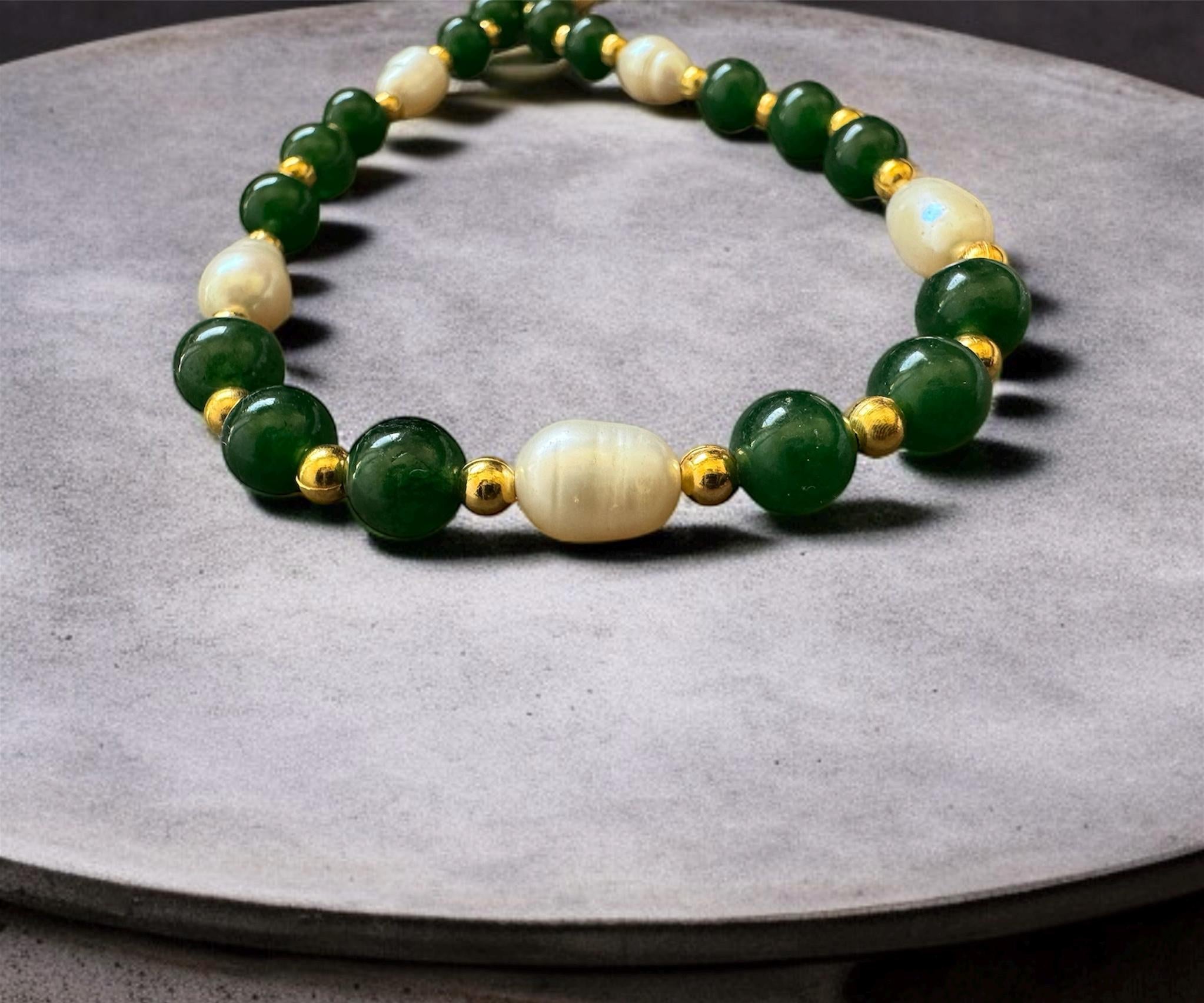 Green Jade & Freshwater Pearl Necklace