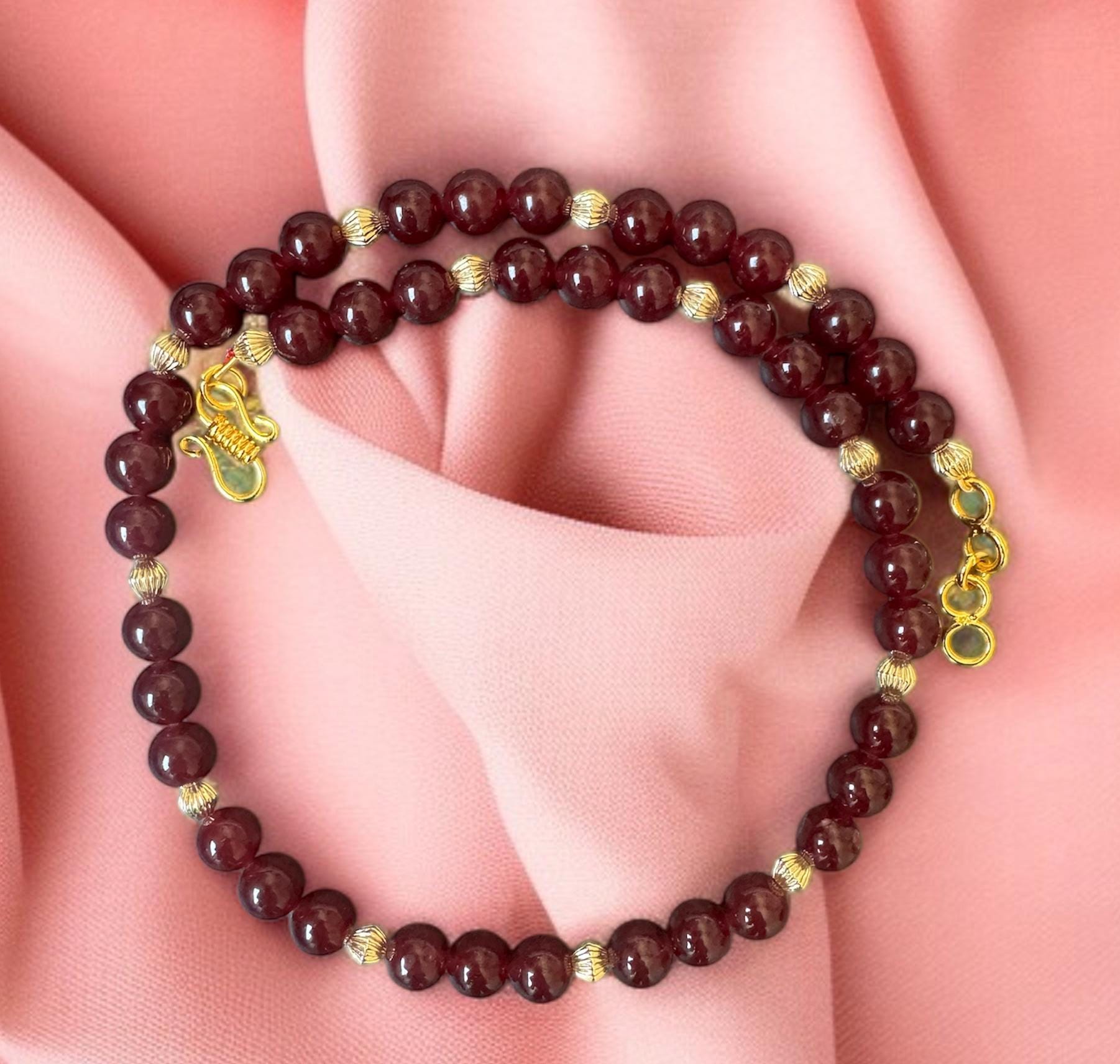 Red Jade Necklace 10mm with Gold Accents