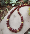 Red Jade Necklace 10mm with Gold Accents