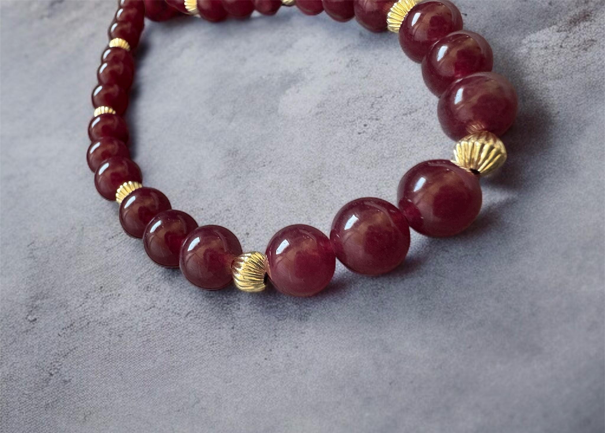 Red Jade Necklace 10mm with Gold Accents