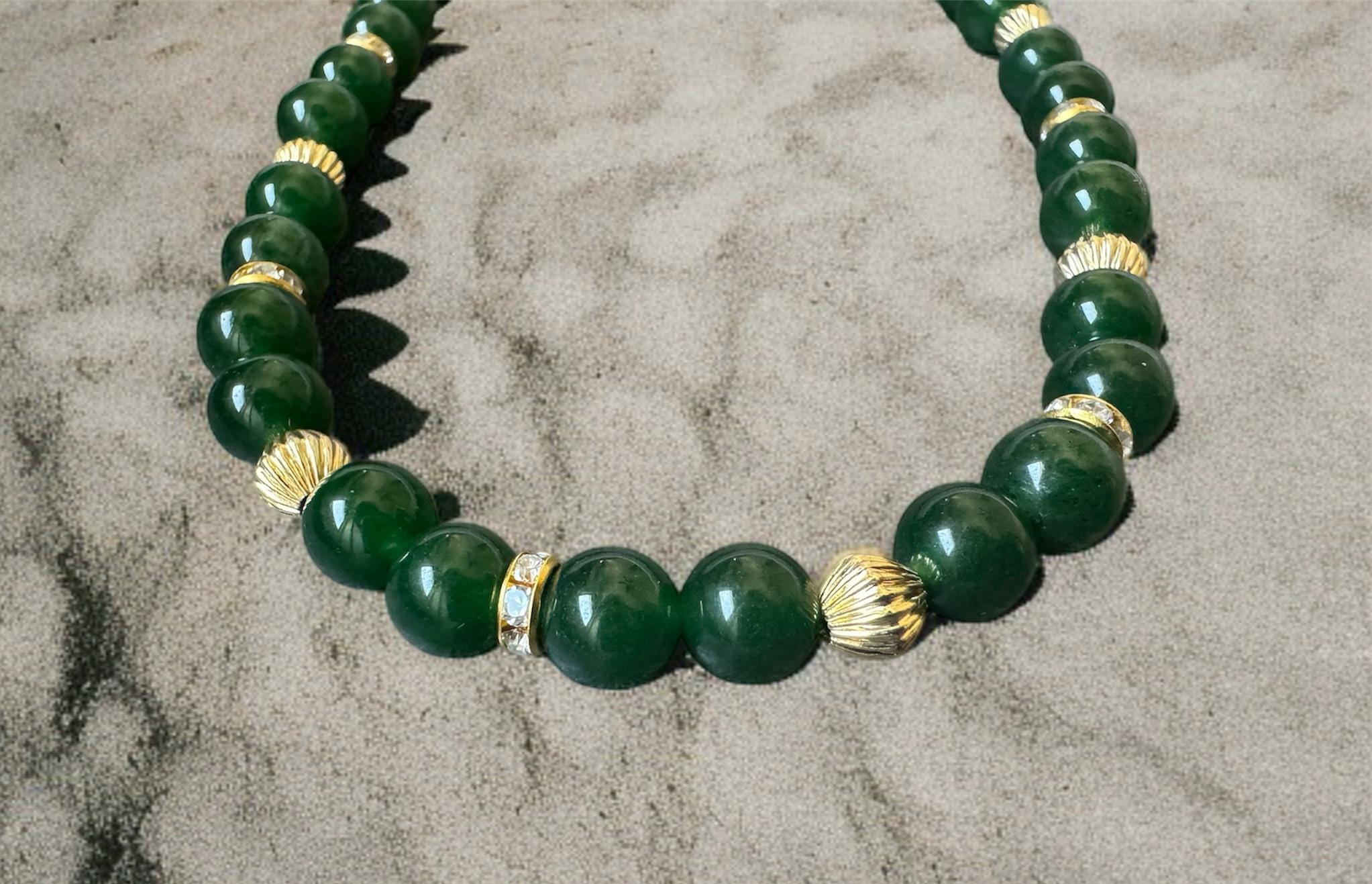 Green Jade Necklace 8mm with Gold Accents
