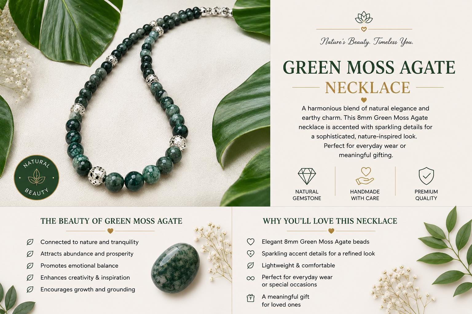 Green Moss Agate Necklace 8mm