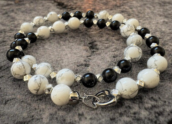 Howlite & Black Shell Pearl Necklace 10mm