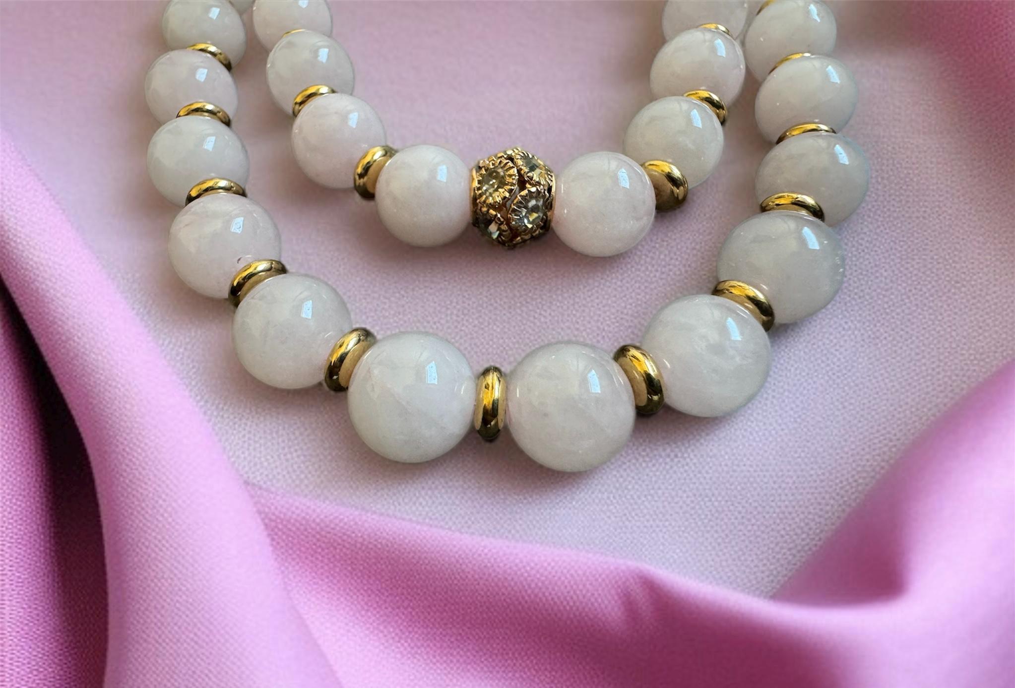 Rose Quartz & Shell Pearl Double Strand Necklace