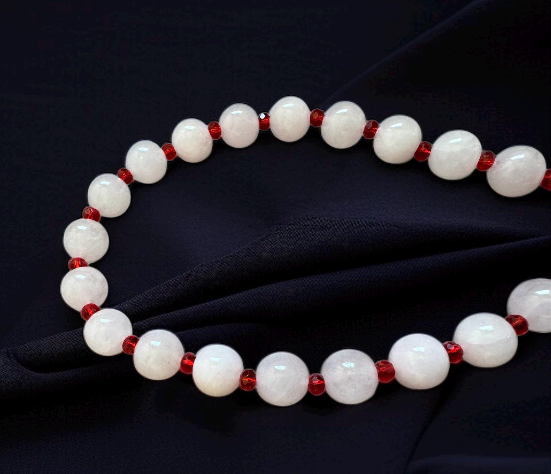 Rose Quartz Necklace with Red CZ Accents