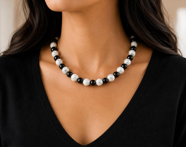 Howlite & Black Shell Pearl Necklace 8mm