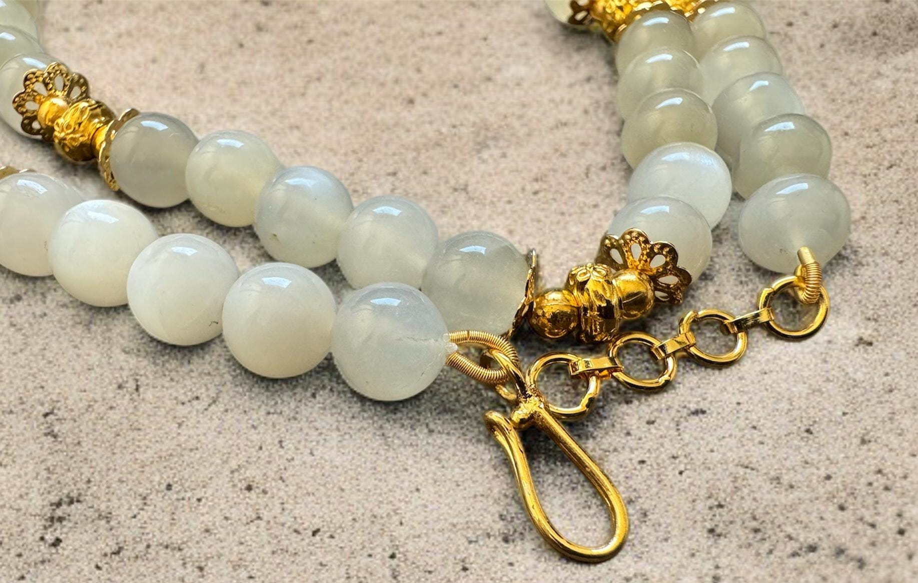 Moonstone Necklace 8mm with Gold Accents