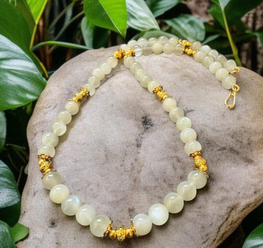 Moonstone Necklace 8mm with Gold Accents